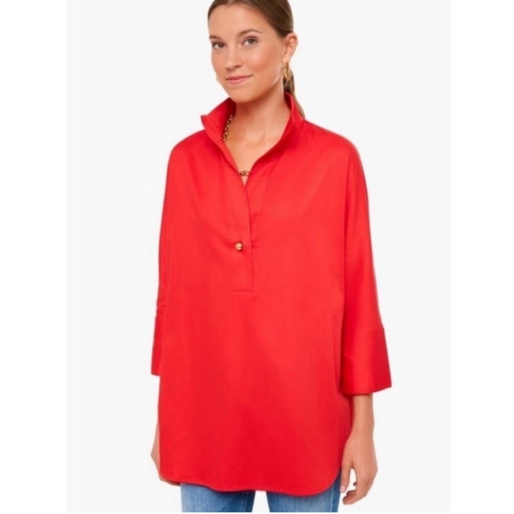 Tuckernuck Willow Collared Relaxed Tunic Poplin Blouse Minimalist Preppy Red XXS